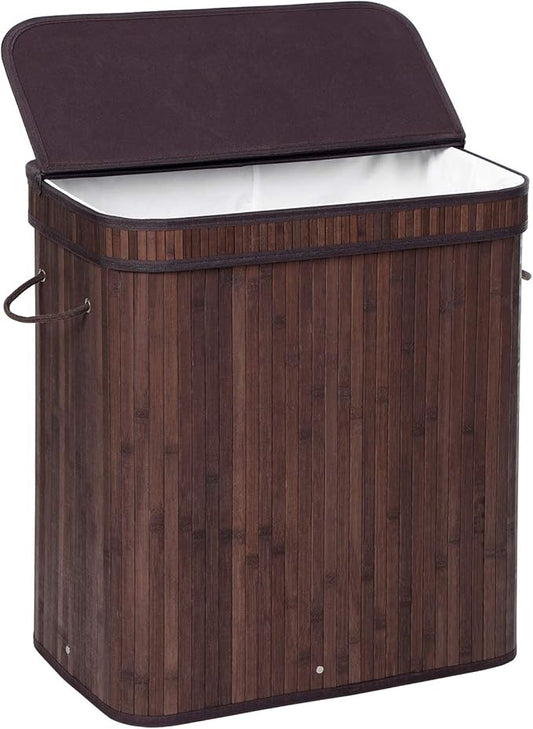 SONGMICS Laundry Hamper with Lid, Bamboo Launry Basket with Handles, Foldable Storage Basket for Laundry Room, Bedroom, 100L, Brown ULCB063K02