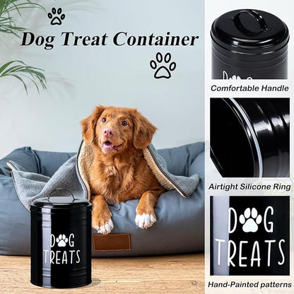 Dog Treat Container Airtight, Dog Treat Jar with Lid - 9x5.5'' Metal Dog Cookie Jar for Farmhouse Kitchen Counter, Black Pet Treat Container, Dog Treat Storage Container for Dogs, Cats
