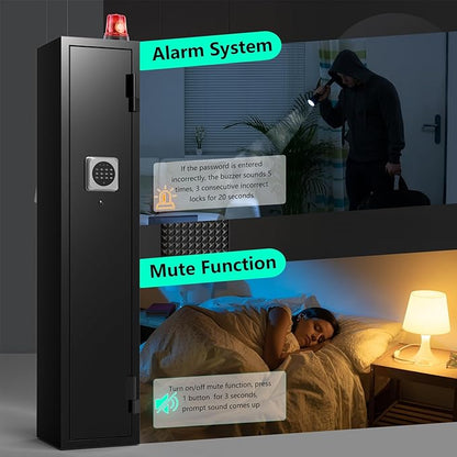 Marcree 2-3 Gun Safes for Home Rifle and Pistols, Digital Rifle Safe with Removable Shelf, Gun Cabinet for Rifles and Shotguns, Alarm System, Mute Function, Pistol Bags, LED Light