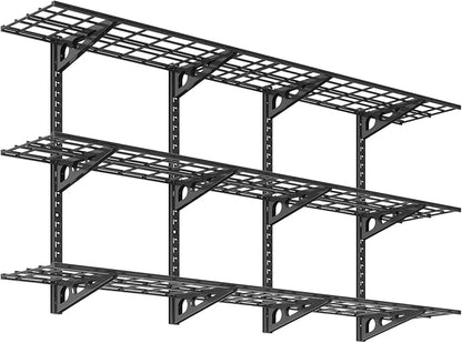 FLEXIMOUNTS 2 Pack 3-Tier 1x3ft Garage Storage Wall Shelving, 12x36inch per Shelf Height Adjustable Floating Shelves, Heavy Duty Wall Mounted Shelve, 1200lbs Weight Capacity, Black, Classic Series
