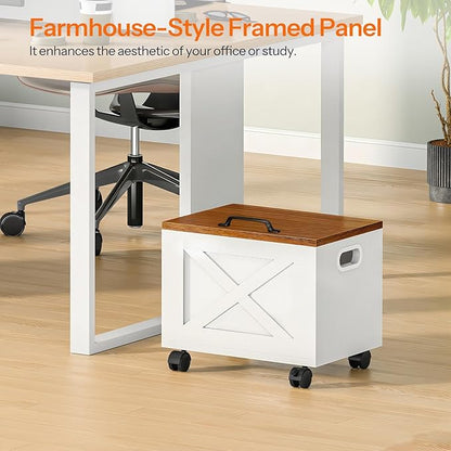 HOOBRO File Cabinet, Under Desk Small Filing Cabinet with Drawer, Rolling File Cart with Lid, Hanging File Organizer on Wheels, Filing Storage Cart, for Study, Home Office, White and Walnut WH33WJ01