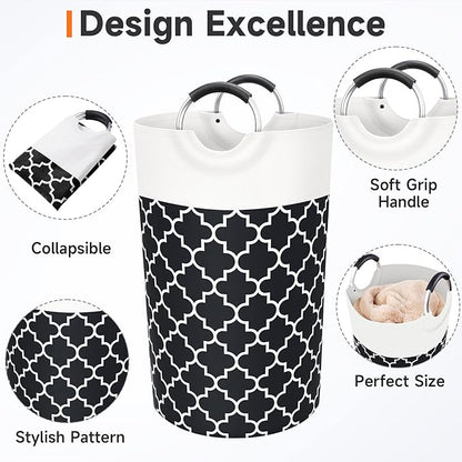 Large Laundry Hampe Basket Washing Bin Clothes Bag Collapsible Tall with Handles Waterproof Travel Bathroom College Essentials Storage for College Dorm, Family (Black) 82L