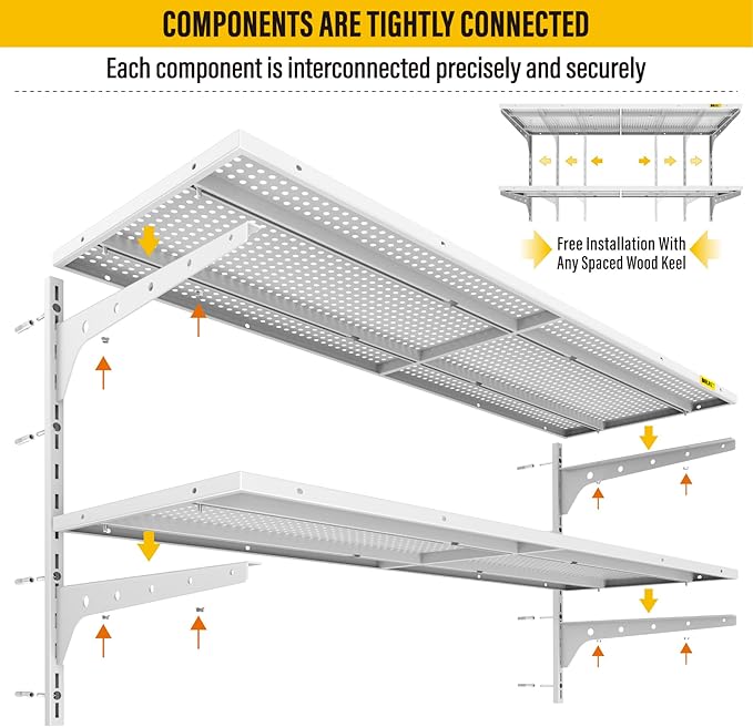 2 Tier 1.3x4ft Garage Shelving Wall Mounted, 15.6x48inch per Shelf Height Cassette Adjustable Floating Shelves (White)