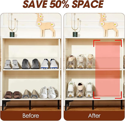 6 Pack Shoe Slots Organizer for Closet, Adjustable Shoe Stackers for a Pair of Shoes Shoe Rack Storage Shoe Space Saver 50% Shoe Shelf Display Holder for Closet