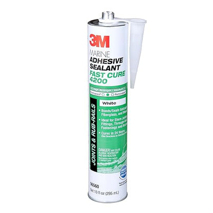 3M Marine Adhesive Sealant Fast Cure 4200 (06560) – Semi-Permanent Flexible Adhesive Sealant for Boats and RVs, White, Flexible Bonds, Underwater-Safe, 295 mL Cartridge