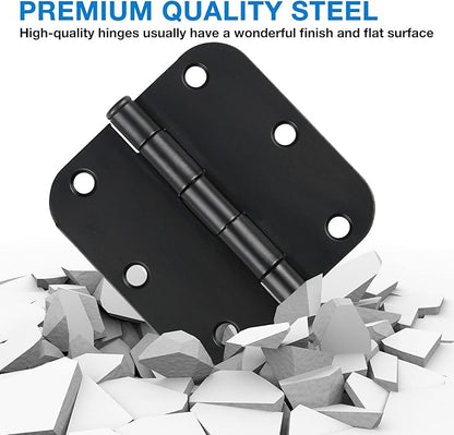 90 Pack Rounded Matte Black Door Hinges 3.5 Inch 5/8" Radius for Interior 3 1/2" Flat Iron Bifold Residential Standard Hinge Bedroom Indoor