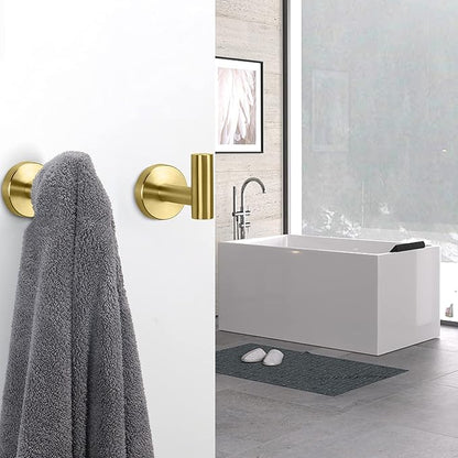 NearMoon Bath Towel Hooks- SUS 304 Stainless Steel Robe Hook Holder, Heavy Duty Coat Hook for Bathroom Livingroom Hotel Kitchen Garage, Wall Mounted (Brushed Gold, 4 Pack)