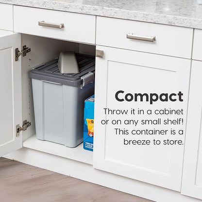 IRIS USA Stackable Dog Food Storage Container with 2 Cup Scoop, 4 Secure Latches, Fits up to 30 lbs, Pet Dry Food Bin, Gasket Seal Lid, BPA Free, Stackable, Easy Measure, Gray/Dark Gray