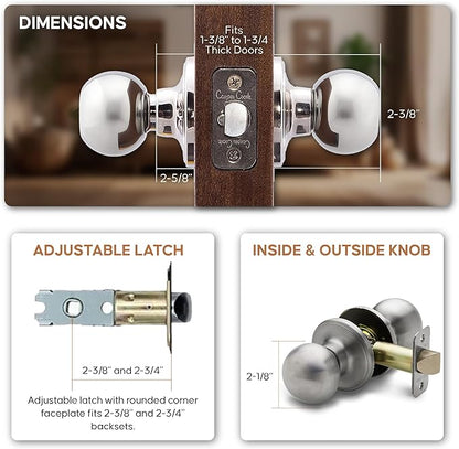Copper Creek Passage Interior Door Knob – ANSI Grade-3 Certified, Modern Heavy Duty Handle, Easy Install and Reversible for Bedroom, Bathroom & Closets – Satin Stainless (1 Pack)