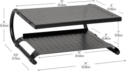 Mind Reader Monitor Stand, Ventilated Laptop Riser, Desktop Organizer, Storage, Office, Metal, 14"L x 12.5"W x 6"H, Black