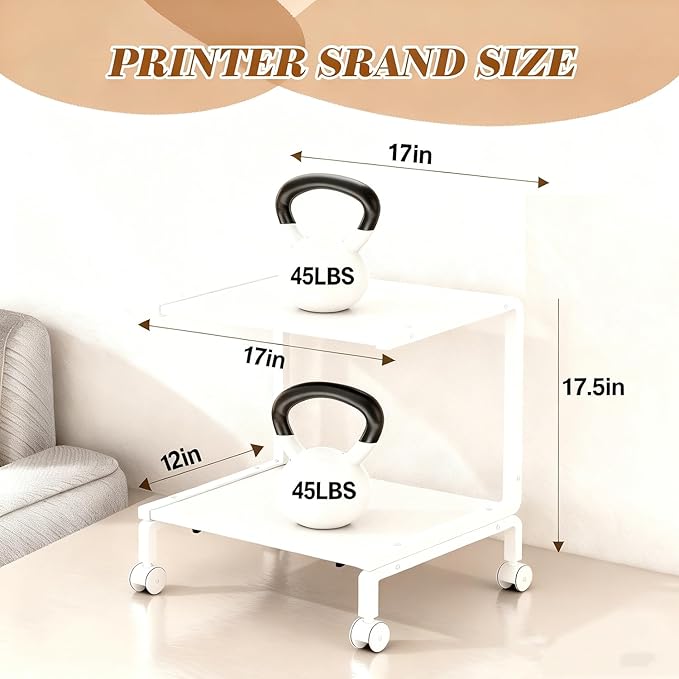 Printer Stand with Storage for Desk, with Wheel, 2 Tier Desktop Printer Stand-Multi-Purpose Desk Organizer, Large Wooden Printer Table for Folders,Books,for Fax Machine, Scanner,Home Office