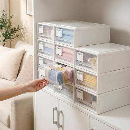 ZENFUN 3 Pack Plastic Stackable DrawerStorage Drawers Bins, Small Drawer-type Desk Organizer Boxes, Translucent Small Chest of Drawers, Stackable Drawers for Home, Office, Desktop