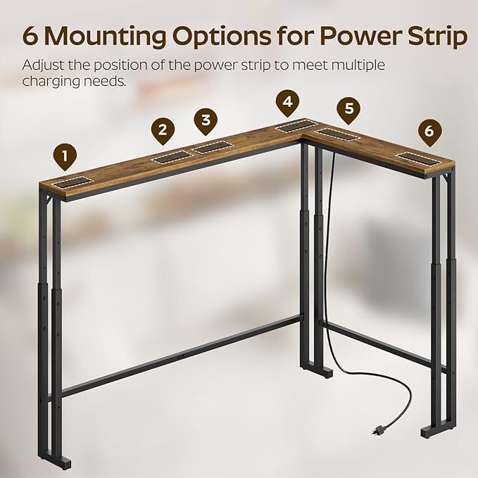 70.9" Narrow Console Table with Adjustable Height (27.6"-35.4"), L Shaped Sofa Table Narrow Long, Skinny Behind Couch Table with USB-C Ports, 5.9" Wide Sofa Side Table, Rustic Brown CT28UBR