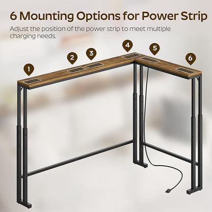 70.9" Narrow Console Table with Adjustable Height (27.6"-35.4"), L Shaped Sofa Table Narrow Long, Skinny Behind Couch Table with USB-C Ports, 5.9" Wide Sofa Side Table, Rustic Brown CT28UBR
