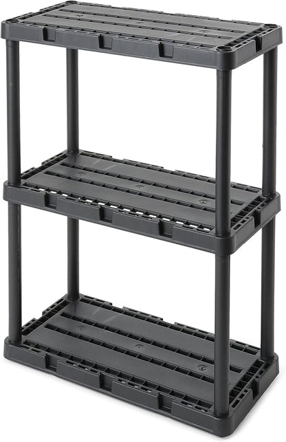 Gracious Living 3 Pack Light Duty Storage Shelves, Knect-A-Shelf 3-Shelf Ventilated Shelving Rack Organizer for Home, Garage, Basement, Laundry, Black