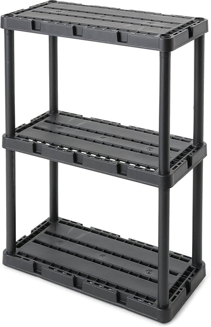 Gracious Living 2 Pack Light Duty Storage Shelves, Knect-A-Shelf 3-Shelf Ventilated Shelving Rack Organizer for Home, Garage, Basement, Laundry, Black