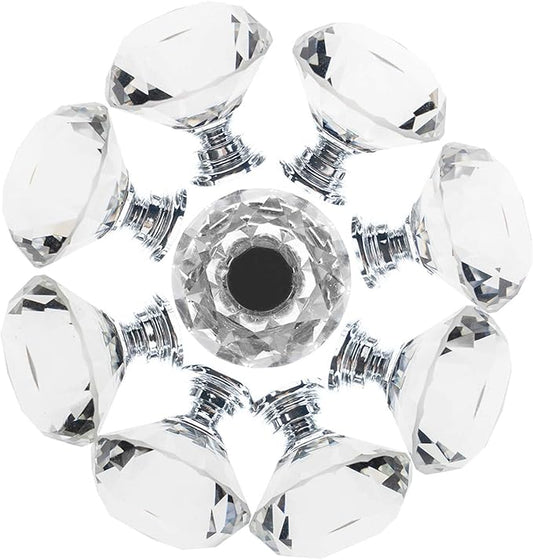 YourGift 6 Pack Drawer Knobs Diamond Shaped Crystal Glass 30mm Cabinet Knobs Pull Handles (30 mm, 6 Pack, Silver)