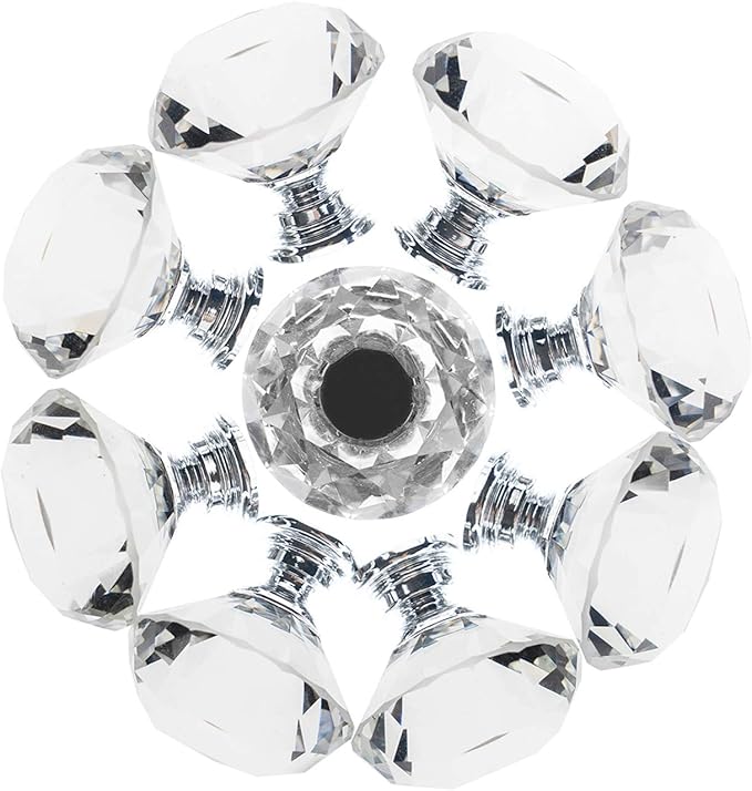 YourGift 12 Pack Drawer Knobs Diamond Shaped Crystal Glass 40mm Cabinet Knobs Pull Handles (40 mm, 12 Pack, Silver)