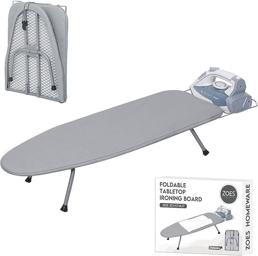 Ironing Board, Small Iron Board with Iron Rest, Mini Tabletop Ironing Board with Heat-Reflective Cover and 100% Cotton 8mm Thicken Pad, 31.5"x11.8"x6.2", Silver