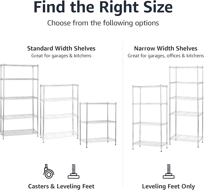 Amazon Basics 3-Shelf Heavy Duty Adjustable Wire Shelving Storage Rack on 2" PP Plastic Wheel Casters, Steel Utility Shelving Unit for Garage and Laundry Room, 23.2" x 13.4" x 32.75", Chrome