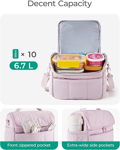 BAGSMART Insulated Lunch Bags for Women, Cute Quilted Lunch Box, Lightweight Puffy Padded Waterproof Lunch Tote, Reusable Lunch Cooler for Work Picnic Travel, Light Blue