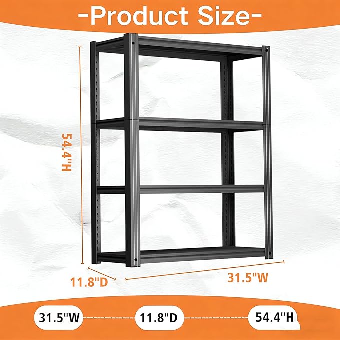 Metal Garage Shelving Unit,Heavy Duty 4-Tier Adjustable Storage Shelves,3000 lbs Capacity,Industrial Shelves for Heavy Tools and Equipment,for Garage,Basement