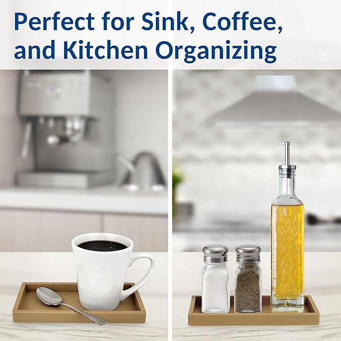 Countertop and Vanity Tray – Small 7.7" Silicone Soap Dispenser Trays, Flexible Bathroom Trays, Dish Soap Holder Kitchen Counter Caddy, Organizer Sink Tray for Soaps Bottles, Sponge, Keys