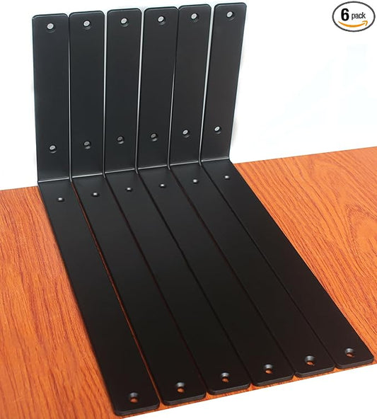 6 Pack - L 14" x H 8" x W1.5, 5mm Thick Black L Shelf Bracket, Iron Shelf Brackets, Metal Shelf Brackets, Floating Shelf, Shelf Supports with Screws