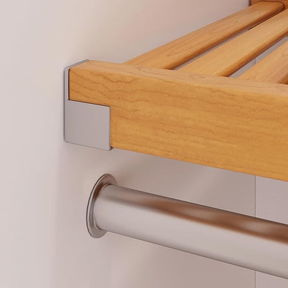 Wood Closet Organizer System with Shelves, 4 Drawers, Door & Hanging Rods - Wall Mounted Walk-in – Honey Maple Finish