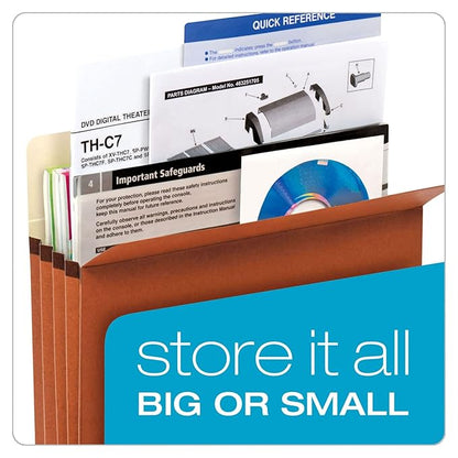 Pendaflex Expanding File Pockets, Letter Size, File Organizer for School, Home or Office, 5.25" Expansion, Reinforced with DuPont™ Tyvek® Material, Letter Size, Redrope, 10 Per Box (1534G-OX)