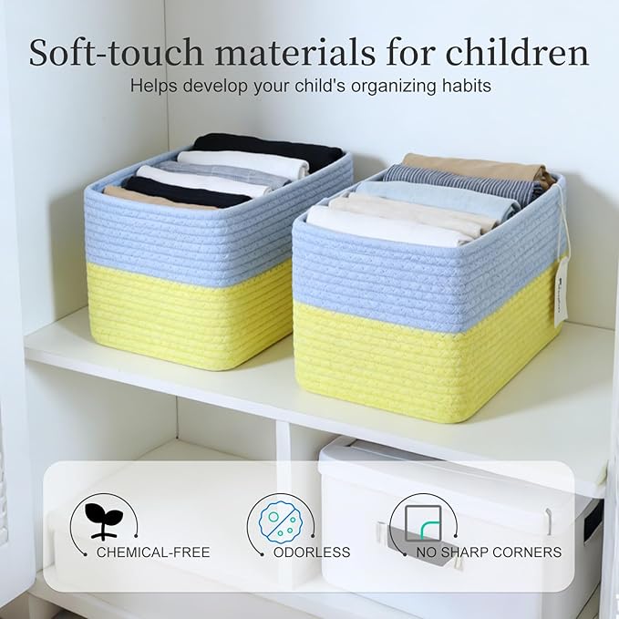 Hopegiver 3 Pack Rainbow Woven Storage Baskets for Shelves, 11x8x7 Inch Cotton Rope Decorative Organizer Bins for Blanket Clothes Book Baby Pet, Colorful Toy Basket for Kids Room, Playroom, Nursery