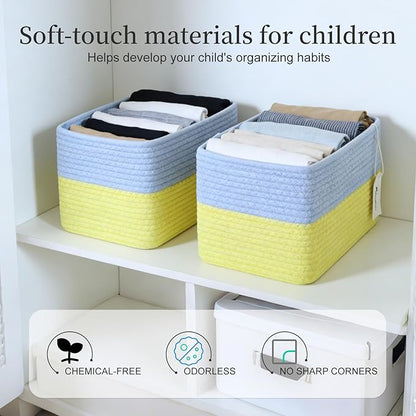 Hopegiver 3 Pack Rainbow Woven Storage Baskets for Shelves, 11x8x7 Inch Cotton Rope Decorative Organizer Bins for Blanket Clothes Book Baby Pet, Colorful Toy Basket for Kids Room, Playroom, Nursery