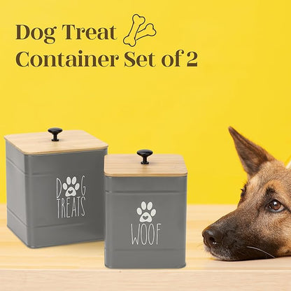 PERFNIQUE Dog Treat Container, Airtight Dog Treat Jar Set of 2, Dog Cookie Jar for kitchen Counter, Pet Treat Container, Dog Treat Canister and Storage, 7.8x6.2 & 7.3x5.5(Grey)