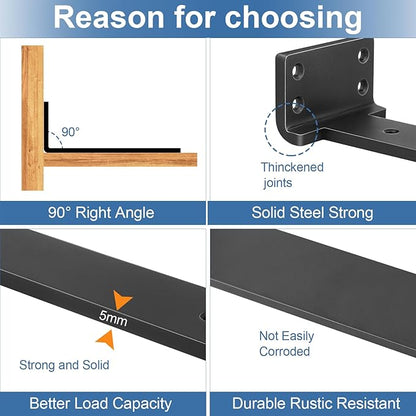 Heavy Duty Shelf Brackets, Floating Shelf Bracket 12 inch 6 Pack L Brackets for Shelves Black Metal Support Bracket for DIY Decorative with Screws