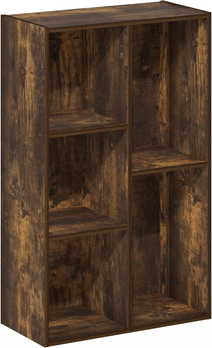 Furinno LUDER Book Shelf, 5-Cube Bookshelf, Reversible Bookcase, 9.4 x 19.5 x 31.5, for Living Room, Bedroom, Home Office, Amber Pine