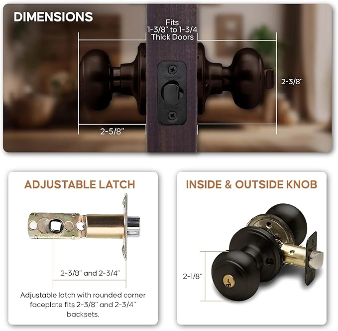 Copper Creek Colonial Entry Door Knob – Keyed Entry Handle with Lock and Key, ANSI Grade-3 Certified, DIY-Friendly Install for Interior and Exterior Entrance Doors – Tuscan Bronze (1 Pack)