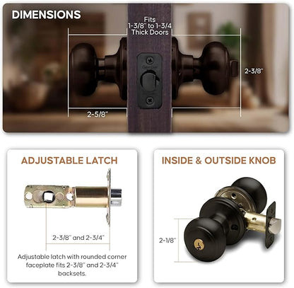 Copper Creek Colonial Entry Door Knob – Keyed Entry Handle with Lock and Key, ANSI Grade-3 Certified, DIY-Friendly Install for Interior and Exterior Entrance Doors – Tuscan Bronze (1 Pack)