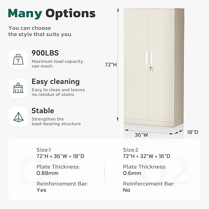 Greenvelly Metal Lockable Storage Cabinet, 72” Tall Storage Cabinet with 2 Doors and 4 Adjustable Shelves for Office, Home, Garage, Pantry (Assembly Required, 18”D, Grey)