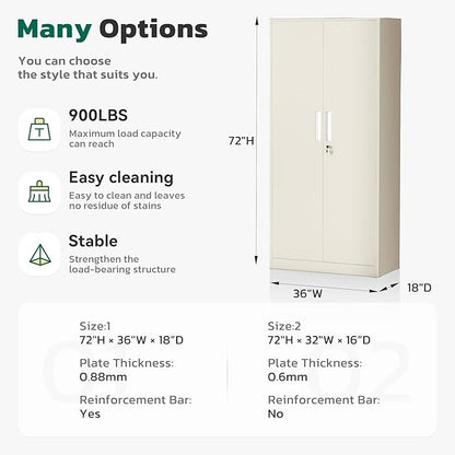 Greenvelly Metal Lockable Storage Cabinet, 72” Tall Storage Cabinet with 2 Doors and 4 Adjustable Shelves for Office, Home, Garage, Pantry (Assembly Required, 18”D, Grey)