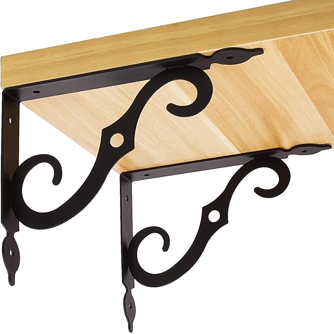 Acrux7 4 Pack Shelf Brackets 7.5X5.5 inch Thicken Iron Corner Brace Shelf Support Heavy Duty Wall Shelf Brackets Black Decorative L Shelf Support for Home Office School