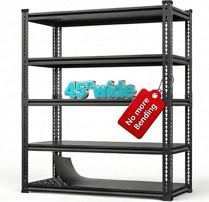 Garage Shelving Heavy Duty 3000LBS - 5-Tier Boltless Shelving Units for Garage, No Sag Garage Storage Rack for Garage Basement/Warehouse (72" H×45.2" W×18.9" D)