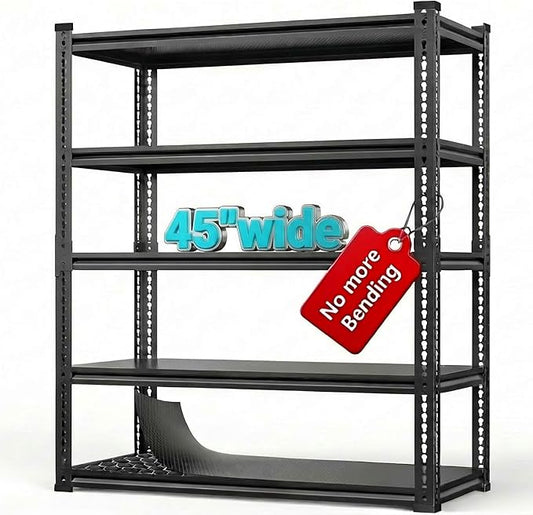 Garage Shelving Heavy Duty 3000LBS - 5-Tier Boltless Shelving Units for Garage, No Sag Garage Storage Rack for Garage Basement/Warehouse (72" H×45.2" W×18.9" D)
