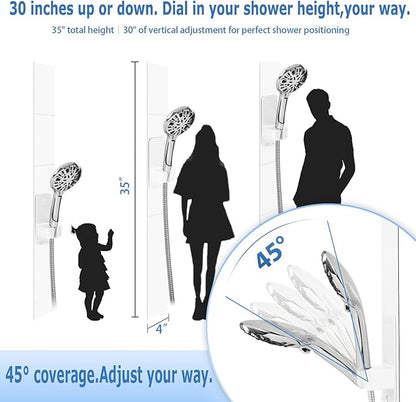 Modular Magnetic Handheld Shower Head Holder, 5-Section Customizable Sliding Rail with Tool-Free Adhesive Installation, Adjustable Height and Angle for Shower Chairs, Kids, Pets, Elderly, RV, Bathtub