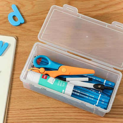 8-Pack Clear Pencil Cases and Pencil Boxes, Stackable Plastic Pencil Box with Snap Lid, Large Capacity for Markers and Art Supplies for School, Office and Desk Organization – Rectangular Large