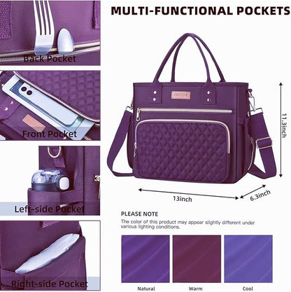 EASYA Large Women Lunch Bags for Work Insulated/Insulated Adult Lunch Box for Womens/Nylon Thermal Lunch Bag for Women/Leakproof Cooler Lunch Tote Bag with Storage Pocket (Mirage Purple)