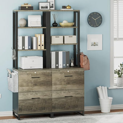 Itaar 2 Drawer File Cabinet with Lock, Filing Cabinet fits Letter, Legal, A4 Size, Hanging File Folders, File Cabinets for Home Office with Adjustable Storage Shelf and Hook, Grey