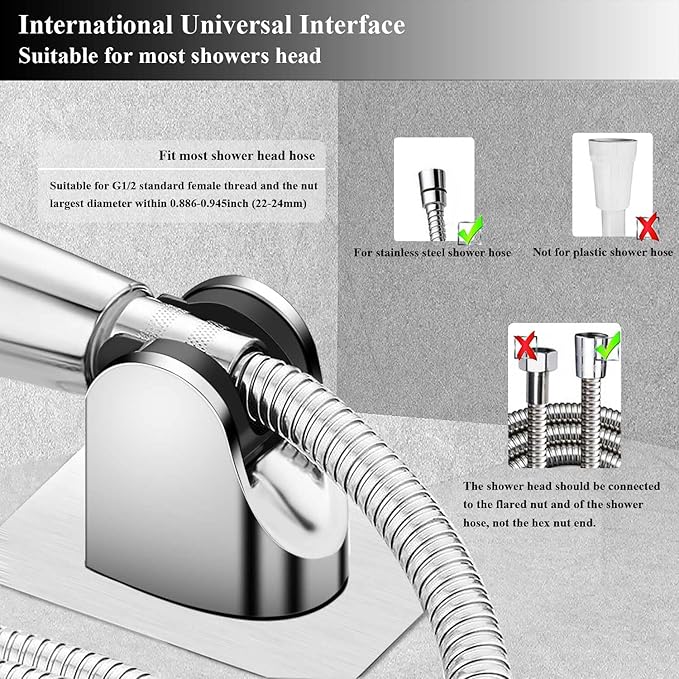 Shower Head Holder Strong Adhesive Adjustable Handheld Shower Wand Holder No Drilling Wall Mount Bracket (Silver)
