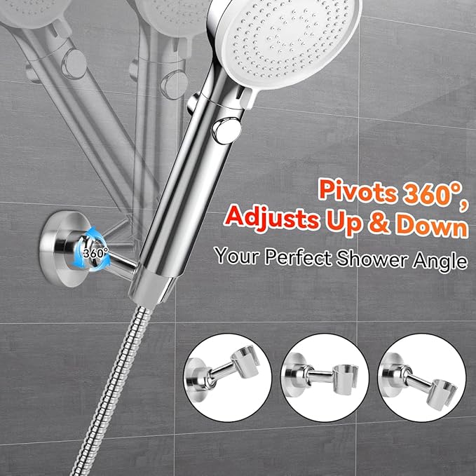 Shower Head Holder All Metal Handheld Shower Wand Bracket Adjustable Handheld Shower Head Holder Wall Mount Shower Wand Bracket Polished Chrome Finish