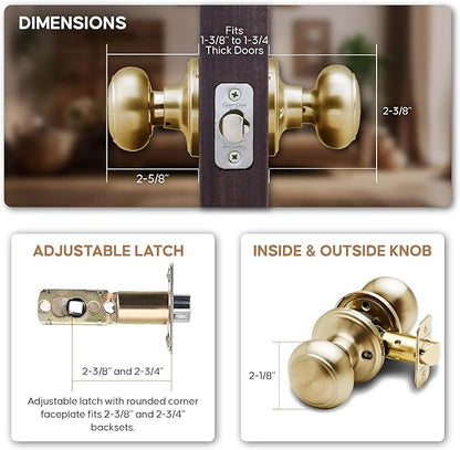Copper Creek Colonial Passage Interior Door Knob – ANSI Grade-3 Certified, Modern Heavy Duty Handle, Easy Install and Reversible for Bedroom, Bathroom and Closets – Polished Brass (1 Pack)