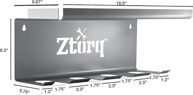 Ztorq Cordless Drill Tool Organizer - Drill holder storage wall mount shelf rack and charging station to optimize garage organization and power tool storage